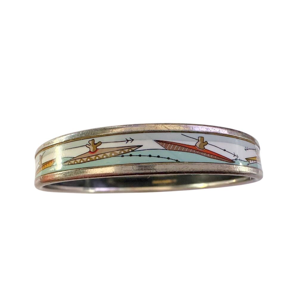 HERMES Enamel Printed Narrow Canoe Pattern Bracelet - Picture 8 of 16